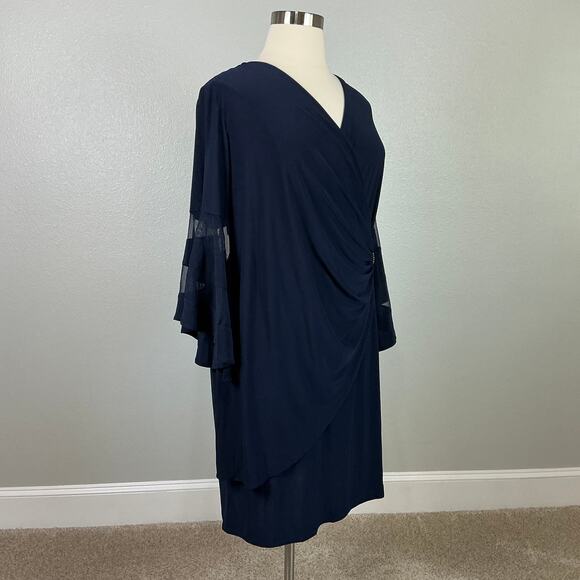 Long Sleeve Beaded Sheath Cocktail Dress Blue Size 18W R&M Richards V-Neck - Picture 4 of 11